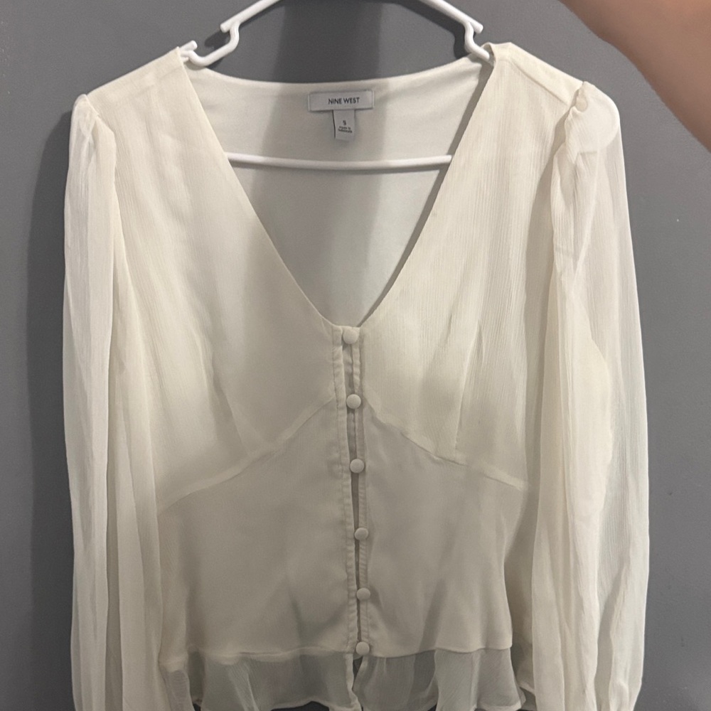 Nine West Women's Cream V-Neck Blouse